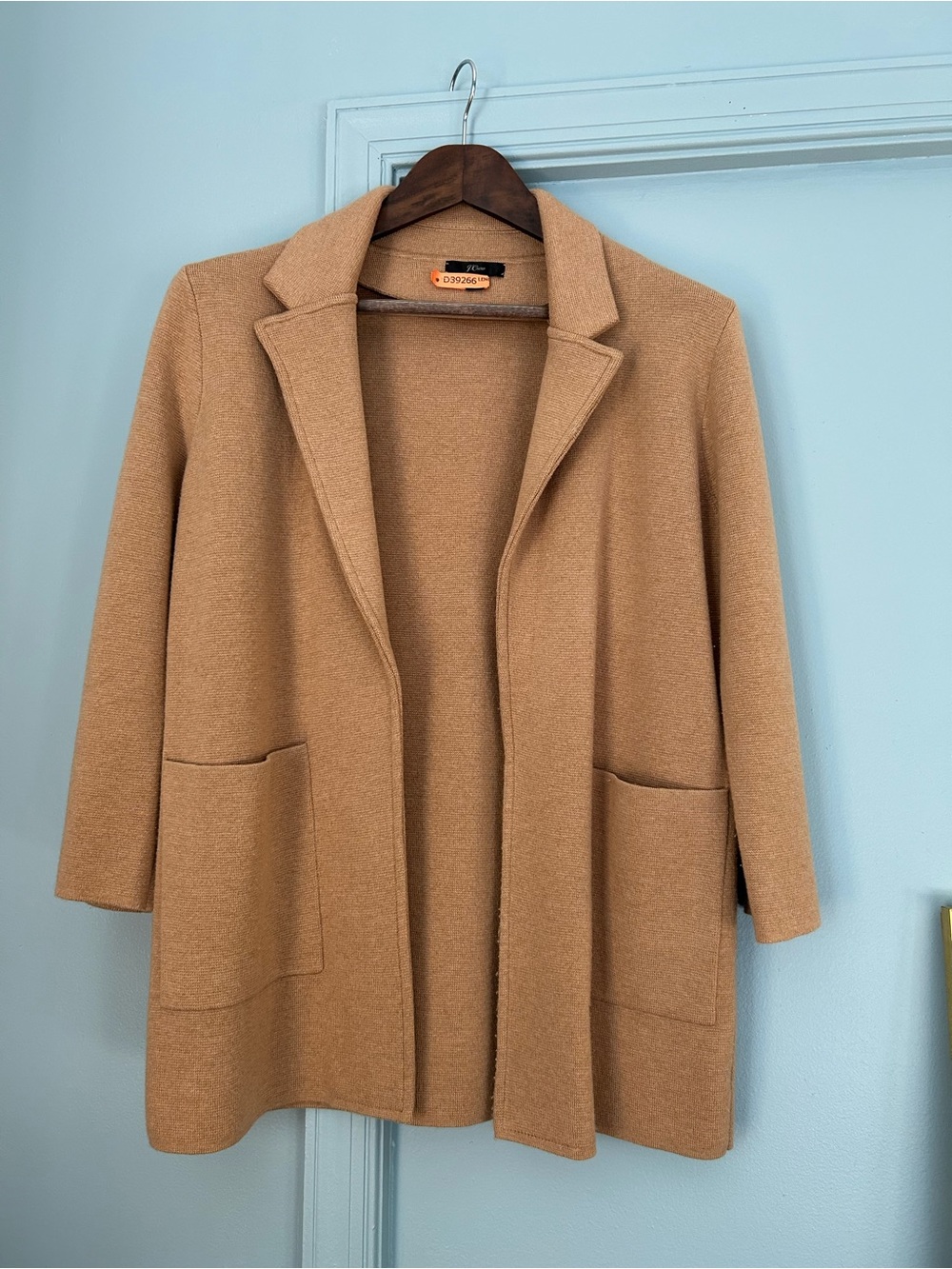 J. Crew Camel Open-Front Knit Blazer Coatigan